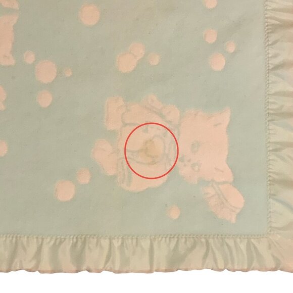 Vintage Baby Blanket With Satin Trim Kittens Bathing Design 34x44 Blue White - Picture 8 of 9